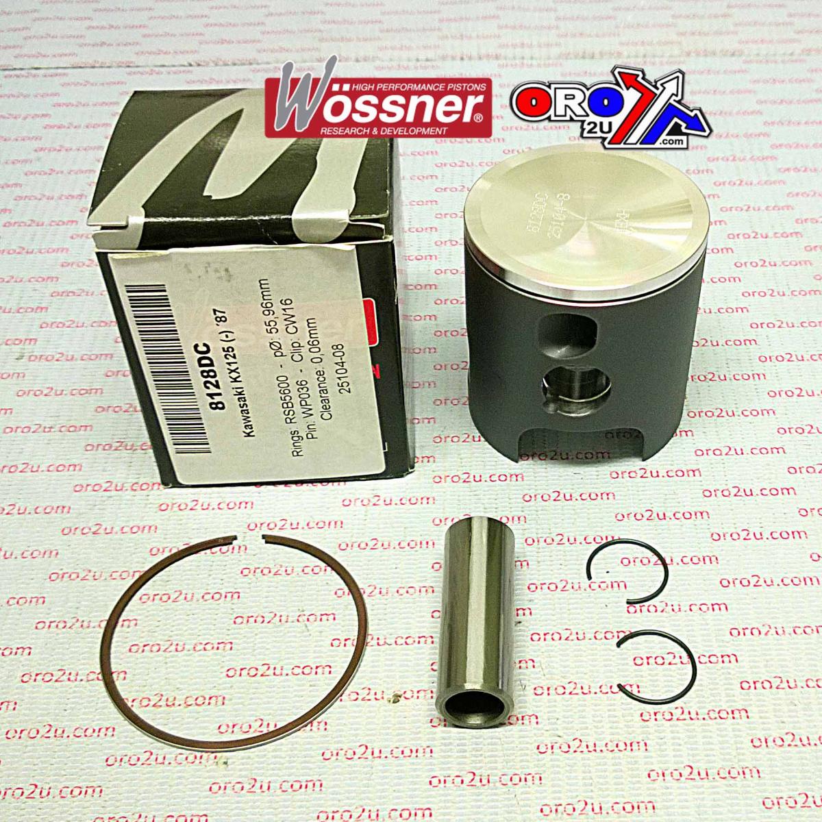 Piston Kit 1987 KX125 56.00, Wossner 8128DB Kawasaki MX