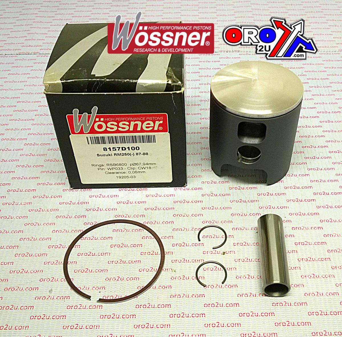 Piston Kit 87-88 RM250 67.00, Wossner 8157DA Suzuki MX 12110-00B24-0F0