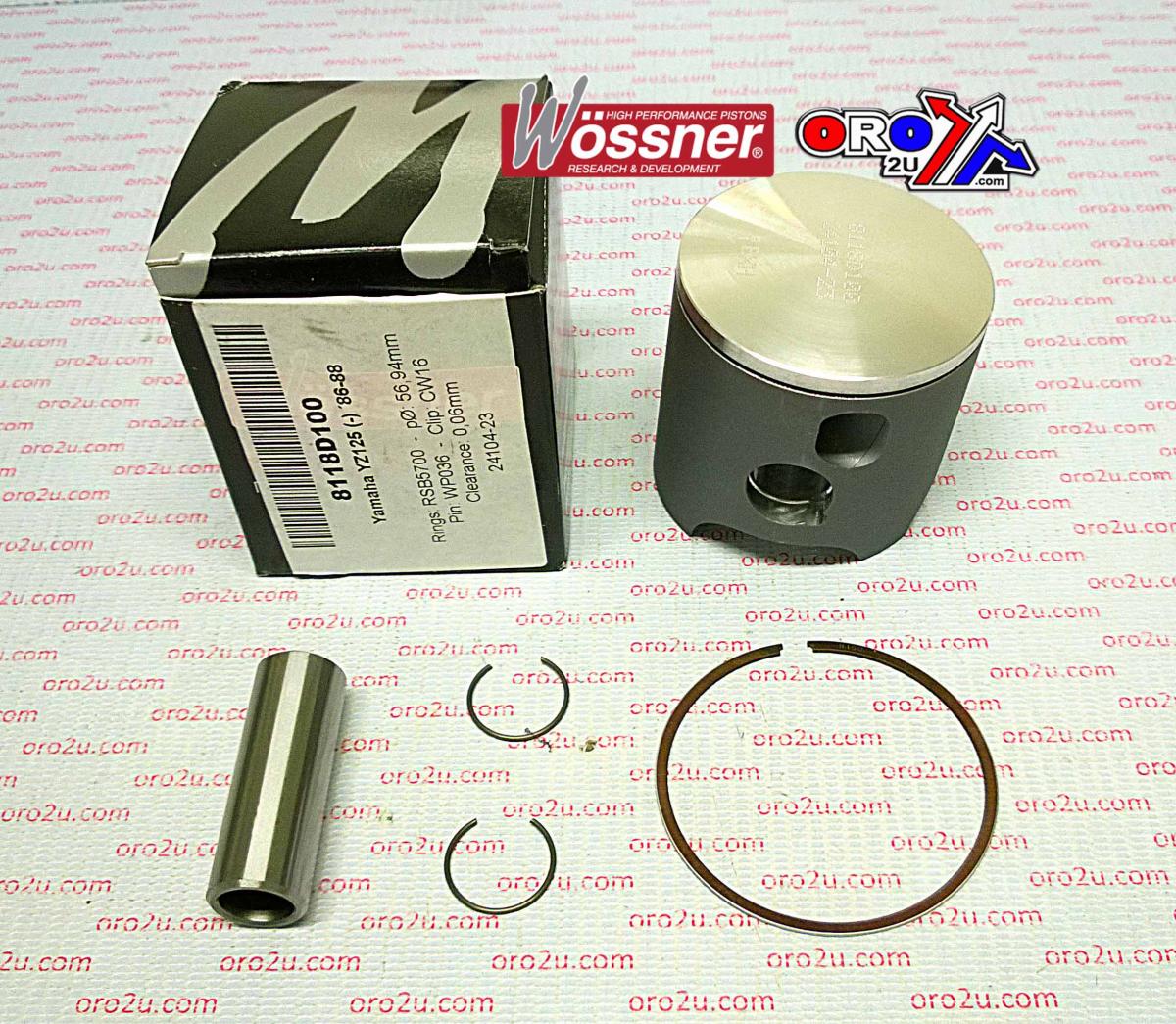 Piston Kit 86-88 YZ125 56.50, Wossner 8118D050 Yamaha MX