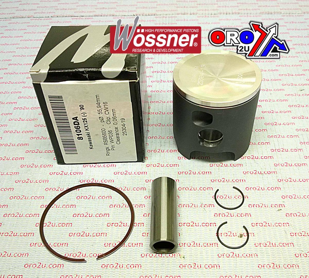 Piston Kit 1990 KX125 56.50, Wossner 8106D050 Kawasaki MX