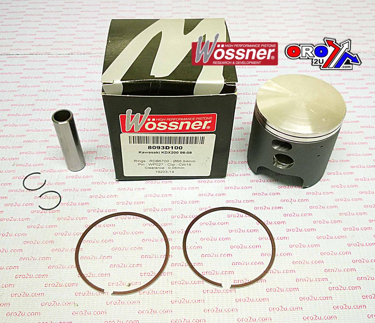 Piston Kit 86-09 KDX200 66.50, Wossner 8093D050 Kawasaki MX