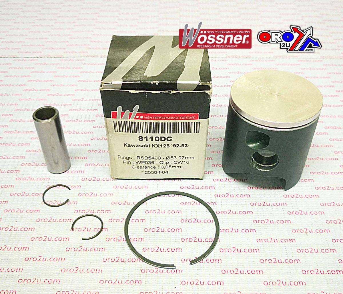 Piston Kit 92-93 KX125 54.00, Wossner 8110DB Kawasaki MX