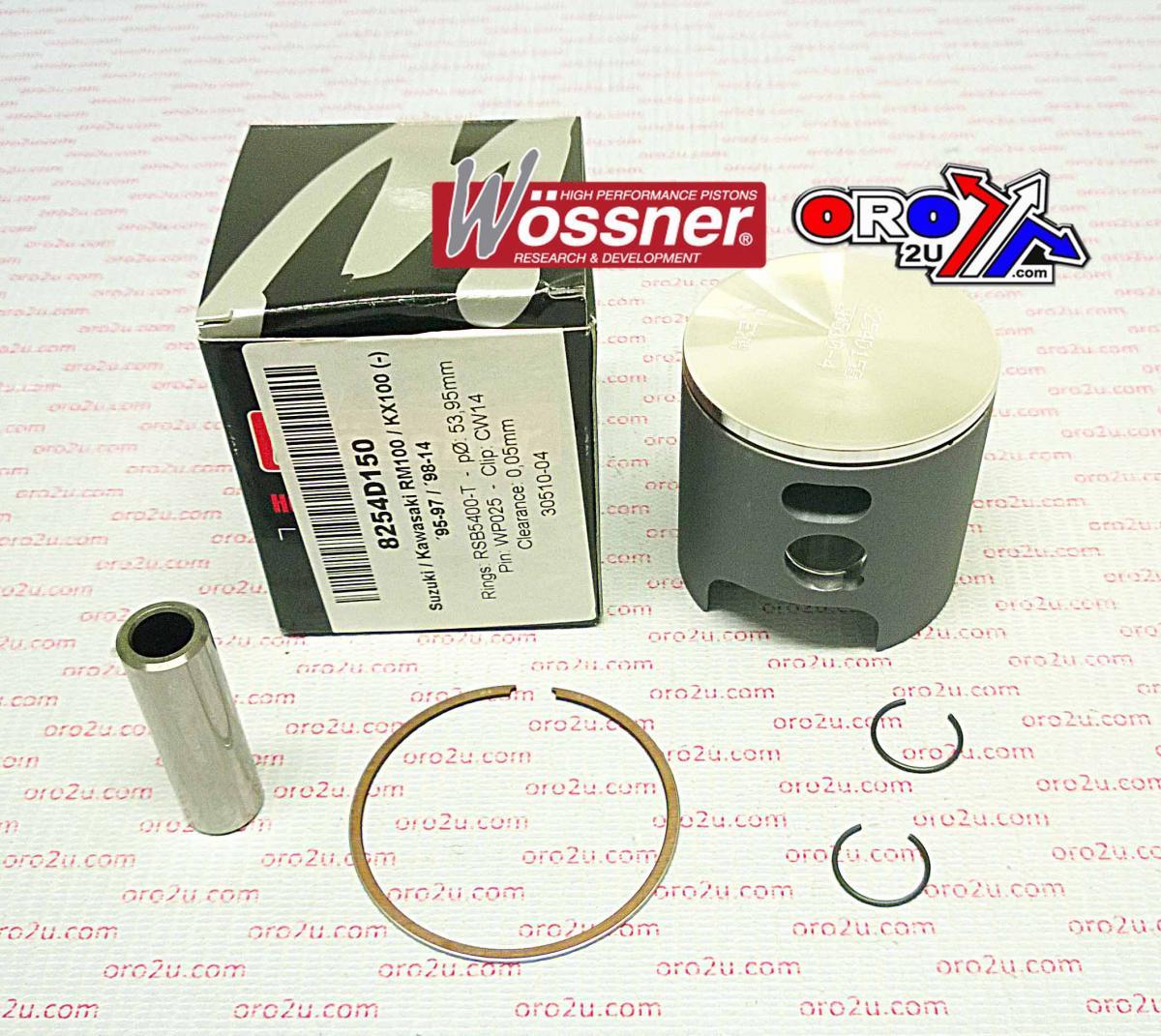 Piston Kit 98-18 KX100 53.50, Wossner 8254D100 Kawasaki MX, Single Ring