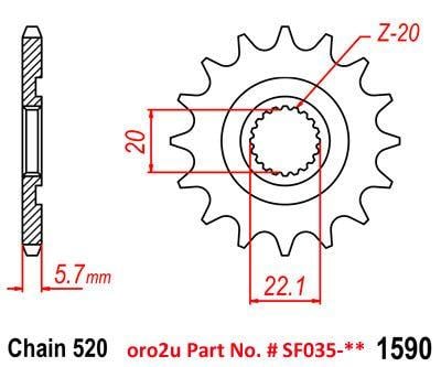 Mtx Parts Front Sprocket 1590 Raptor Light & Self Cleaning 10B-5NL-14