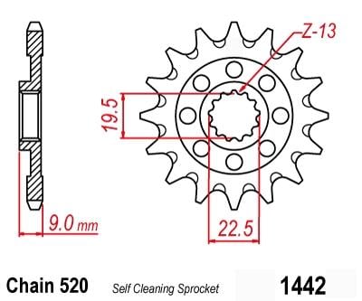 Mtx Parts Front Sprocket 1442 Raptor Light & Self Cleaning 10B-442-13