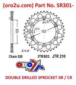 Mino Rear Sprocket Alloy Black 301/210, 25-301.520.52 Double Drilled JTR301, JTR210
