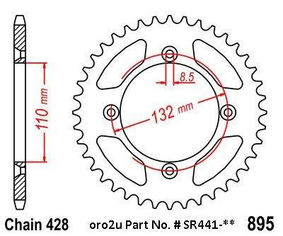 Mino Rear Sprocket Alloy Black 441, 25-74147 KTM 85SX, 105SX, 85XC, 105XC