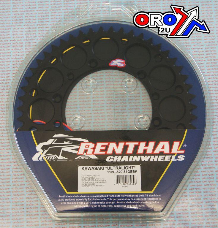 Rear Sprocket Alloy Renthal, Ultralite 112U-520-51GEBK Black, 112U-520-51GEBK