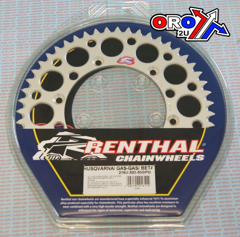 Rear Sprocket Alloy Renthal, Ultralite 216U-520-50GPSI Silver, Husqvarna / Gasgas / Beta