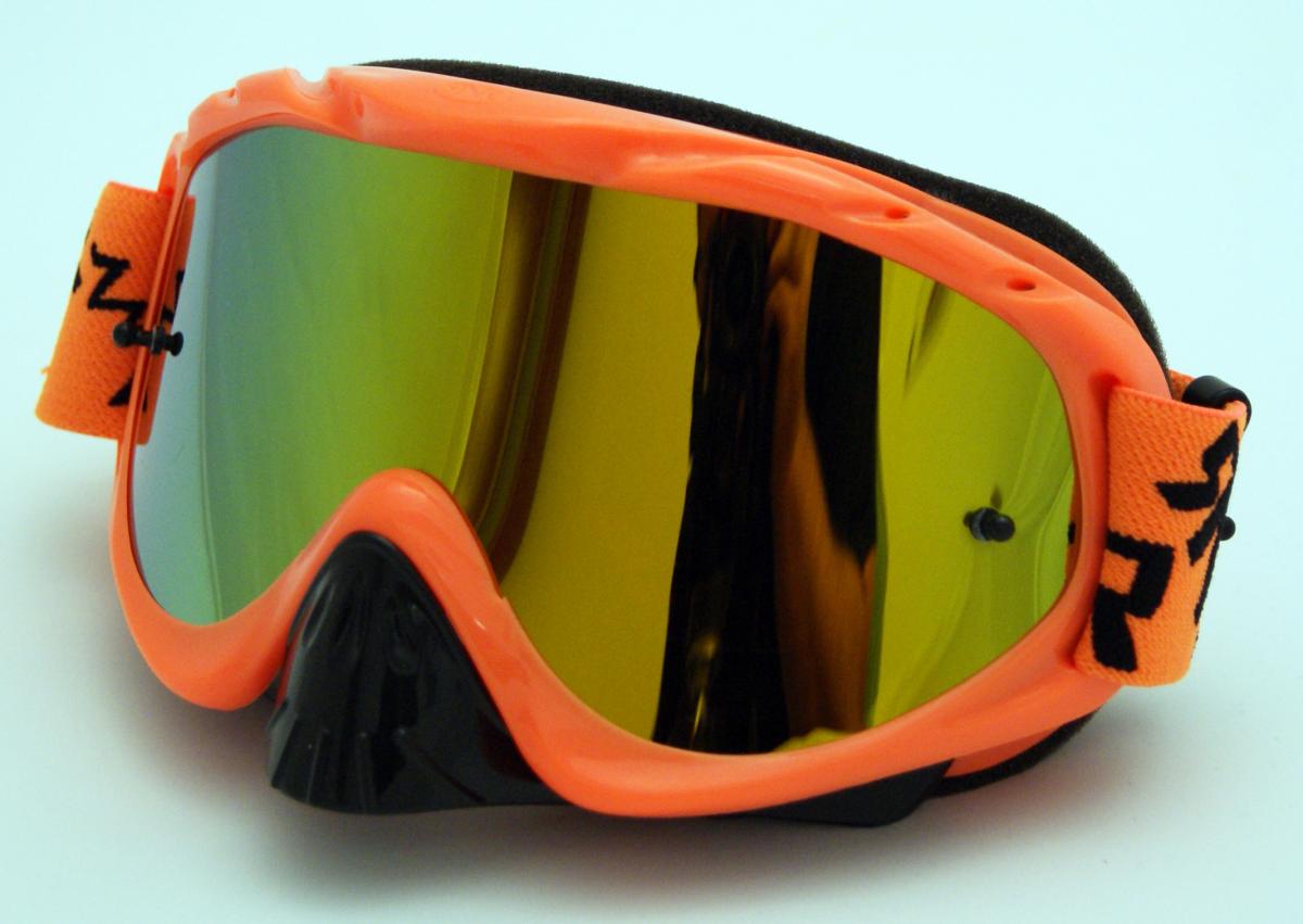 RNR HYBRID NEON ORANGE TEAR OFF, NEON ORANGE GOGGLE, MIRRORED LENS, GH66M, TEAR OFF