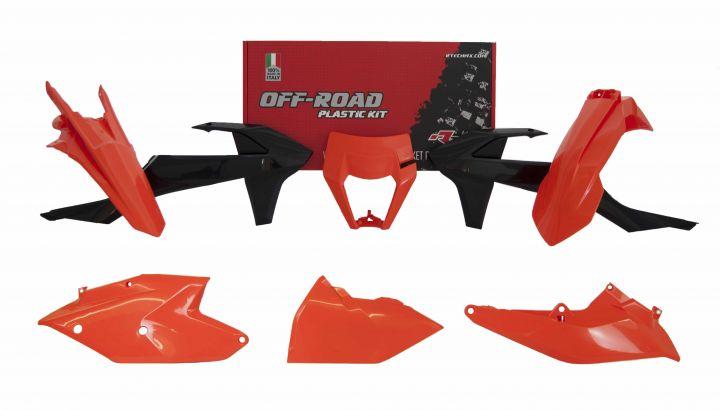 PLASTIC KIT/6 17-19 EXC/EXC-F, OEM 2019, ORANGE/BLACK ENDURO KIT, RTECH R-KITKTM-OEM-518