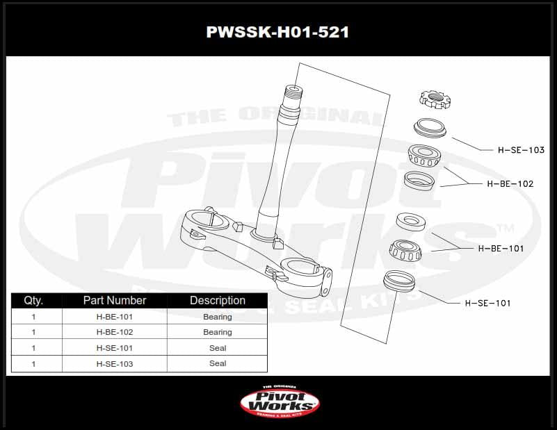 Steering Bearing Kit CR Honda, Pivot Works PWSSK-H01-521, Honda CR125R 90-92, CR250R 90-91, CR500R 90-01, XR650R 00-07