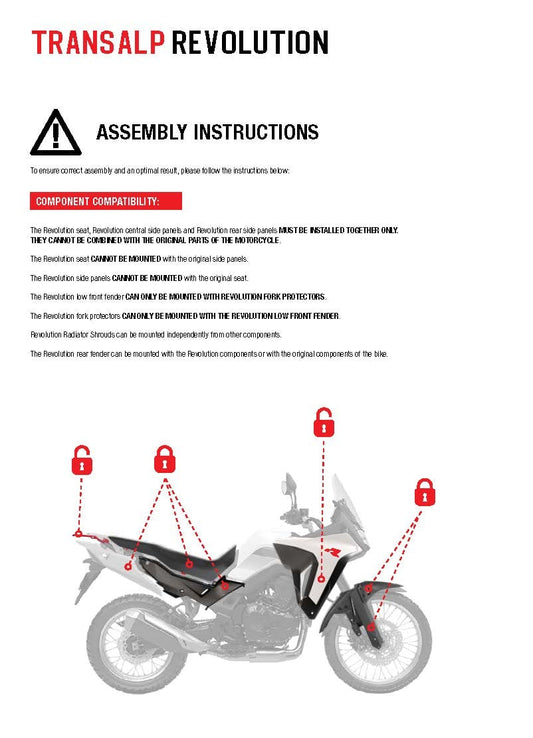 PLASTIC KIT WITH SEAT TRANSALP 750 R-TECH WHITE BLACK RED R-KITALP-HRC-024